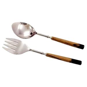 <b>Wood</b> Handle Stainless Steel Eco-Friendly American Style <b>Salad</b> <b>Server</b> Set with Custom Logo for Home & Hotel Use - Product Image 1