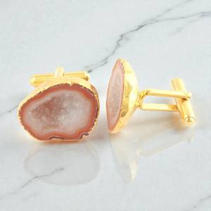 กระดุมข้อมือหินอาเกตเคลือบทอง – เครื่องประดับกระดุมข้อมือหินธรรมชาติทำมือสำหรับผู้ชาย - Product Image 4