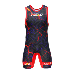 Maillot de lutte personnalisé Lava Crack pour homme, noir et rouge, sublimation frontale, uniforme de compétition personnalisé, extensible dans les quatre sens - Product Image 1