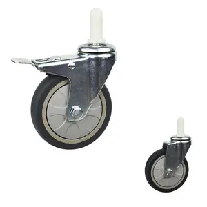 China Pressed Steel Zinc Plate TPR Plain Bearing 4 Inch 100 mm Grip Stem Rubber 70 KG Caster Wheels