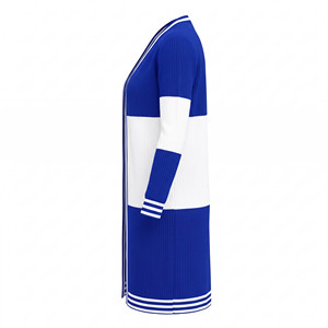 <b>Women's</b> Long Sleeve Color Blocked Rib Knit <b>Cardigan</b> Open Front Casual Duster Midi <b>Sweater</b> Blue White Full Length - Product Image 5