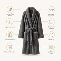 Albornoz de Baño de Rizo 100% Algodón Gris de Calidad de Exportación, 450 GSM, Ligero y Cómodo para Hoteles, Resorts, Spas y Uso Premium