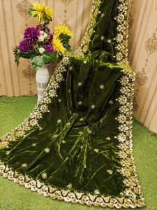 Luxury Green Velvet Bridal Dupatta Heavy Gold Zari Sequin Embroidery Handmade Wedding <b>Gifts</b> Birthday Women Traditional <b>Festive</b> - Product Image 1