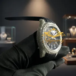 Montre mécanique avec incrustation de diamants, mouvement à quartz 38 mm, bracelet en caoutchouc 20 mm, lunette en cristal, boîtier en acier inoxydable, analogique, luxe et mode - Product Image 5