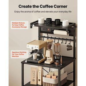 4.6ft Power Cable <b>Kitchen</b> Bakers Rack X-Shaped Support Bar 8 S-Shaped Hooks Power Outlet <b>Kitchen</b> Stand for Convenient <b>Storage</b> - Product Image 5