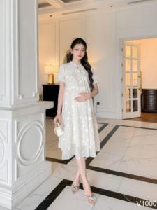 Vestido de Maternidad V1000 de Chifón de Seda Suave Bordado, Cómodo de Usar, con Diseño Recto y Sin Decoloración - Product Image 2