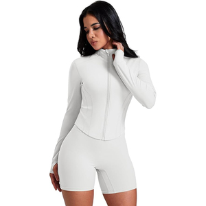 Skinny Fit Sports <b>Jacket</b> Full Zipper Front Nylon Breathable Four-Way Stretch Training Gym Activewear <b>Yoga</b> Coat - Product Image 3