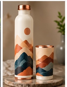Juego de Termo Oriental de Cobre con Patrón Grabado y Taza a Juego, Botella de Agua Portátil para Viaje - Product Image 4