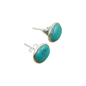 Pendientes de turquesa natural, Plata de Ley 925, piedra preciosa ovalada hecha a mano, joyería minimalista, regalo para mujer, hermana elegante, mamá - Product Image 1