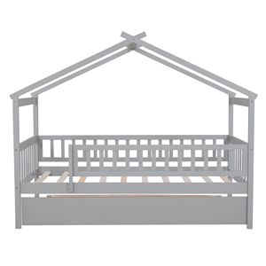 Letto a casetta in legno per bambini, doppia piazza, con letto estraibile grigio - Set completo - Product Image 5