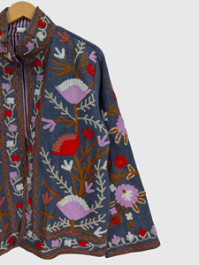 Veste à col mandarin brodée à la main avec motif floral, manches longues, taille plus, vêtements d'hiver en laine pour femmes, style Prairie Chic - Product Image 5
