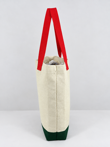 Premium Natural Cotton Canvas Tote Bag with <b>Red</b> Handles and Green Bottom, Reusable Eco-Friendly Shopping Carry Bag - Product Image 3