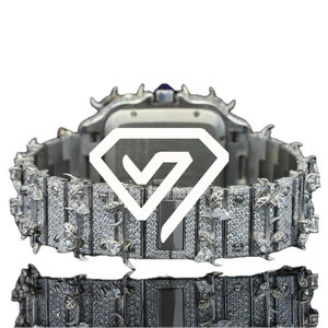Montre de luxe pour homme avec lunette à clous, moissanite, cadran à chiffres romains, mouvement automatique mécanique, finition or blanc - Product Image 3