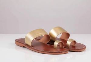 รองเท้าแตะหนังโมร็อกโกทำมือ – รองเท้าสไลด์สีทองสำหรับผู้หญิง, รองเท้าแตะหนังแท้แบบมีห่วงนิ้วเท้า - Product Image 3