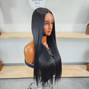Perruque longue en cheveux humains naturels noirs, lisse comme un bâton, 24 pouces, closure 5x5, super double drawn, 100% cheveux vierges, densité 200 - Product Image 1