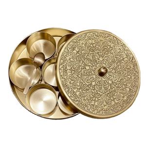 Luxury Solid Brass Masala Box Set with <b>Decorative</b> <b>Lid</b> | Round Spice Organizer with Multiple Cups for Kitchen & Commercial Use - Product Image 3