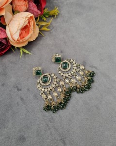 Pendientes de diseñador con cuentas de cristal y piedras preciosas talladas en forma de princesa, estilo Jhumka, para mujer, tradicionales, para fiestas y eventos, venta al por mayor. - Product Image 5