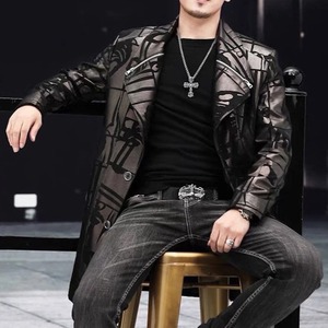 Disponible en Stock en cuir véritable veste hommes mi-longueur costume daim imprimé Trench manteau hiver mâle Slim Fit fermeture éclair - Product Image 5