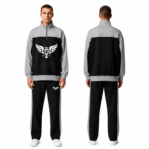 Ensemble de survêtement personnalisé pour homme noir et gris, avec logo personnalisé, sweat-shirt à demi-zip et pantalon de jogging, streetwear, vêtements de sport, tenue d'entraînement - Product Image 1