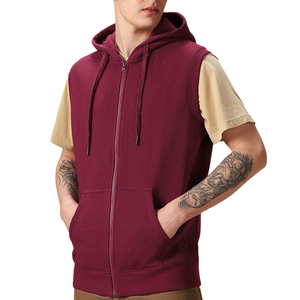 Sudadera con capucha sin mangas para hombre, 100% algodón French Terry, con cremallera, personalizada, para gimnasio, chaleco con capucha para hombre - Product Image 2