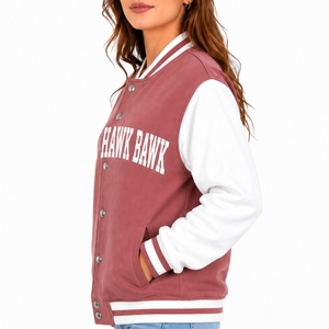 Women's Premium Varsity <b>Jacket</b> Maroon White Full Sleeve <b>Letter</b> Print Button Up Collar Autumn Wear Quality Stitching For <b>Men</b> - Product Image 3