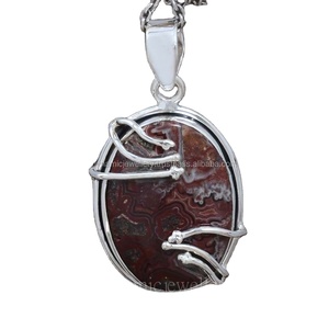 Elegante diseñador 925 colgante de plata esterlina sólida alto pulido bisel ajuste grueso ovalado encaje loco ágata piedras preciosas cristianas - Product Image 1