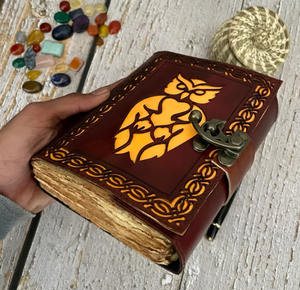 Handmade Leather Owl <b>Journal</b>: Embossed <b>Writing</b> Notebook (7x5 Inches) - Product Image 6