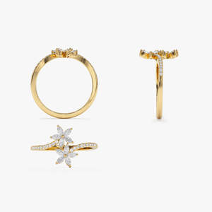 Marquise Flower Bypass <b>Ring</b> in 14k Gold Plated <b>925</b> Sterling <b>Silver</b> Wedding Band Unique Design Cute Moissanite Delicate <b>Ring</b> - Product Image 3