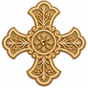 Fabricant d'appliques décoratives florales en forme de croix, brodées sur mesure en or massif, qualité supérieure, pour OEM - Product Image 1