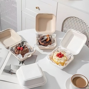 Hot Selling Disposable Square Sugarcane Bagasse 6 x 6 Clamshell Burger <b>Box</b> Takeout Biodegradable Fast Food and Snacks Dishes <b>Box</b> - Product Image 1