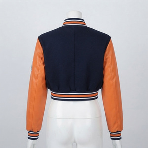 Veste de baseball pour femme REDDITO, bleu marine et orange, en laine, manches longues, logo lettre L brodé, col à capuche, longueur normale, imperméable - Product Image 3