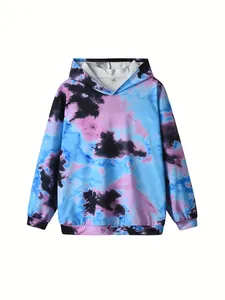<b>Tie</b> Dye Hooded Sweatshirt <b>Men</b> Regular Fit Casual Knitted Blue <b>Pink</b> Black Pattern Autumn Wear - Product Image 2