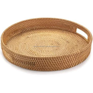 Plateau de service en rotin fait main, durable, de forme ronde, fabriqué au Vietnam, finition alimentaire, léger et durable - Product Image 2
