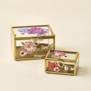 Wholesale Latest Floral Lid Brass and Glass Luxury Jewelry Storage and Organizer Box Handmade <b>Earrings</b> <b>Case</b> Customizable - Product Image 5