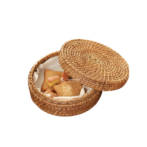 Rattan Storage <b>Box</b>, <b>Round</b> Bread Basket with Lid, Eco-friendly Rattan Jewelry Organizer & Kitchen Food Container - Product Image 1