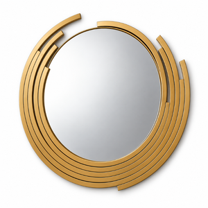 Miroir mural rond doré, cadre métallique orbital moderne, miroir décoratif d'appoint pour salon, chambre, entrée, arts d'intérieur de luxe - Product Image 1