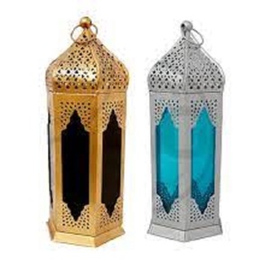 Indian Handmade Metal Hanging Candle <b>Lantern</b> <b>Gold</b> Finished for Christmas & Home Decor <b>Lantern</b> With Colorful Glass - Product Image 1
