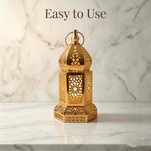 Prestige <b>Gold</b> Metal Moroccan <b>Lantern</b> with Intricate Floral Cutwork Decorative Candle Holder for Ramadan Home Table Decor - Product Image 2