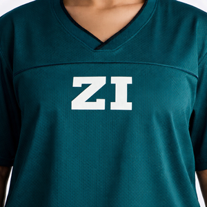 Camiseta de fútbol americano de malla lisa para mujer, cuello en V oversize, top deportivo de poliéster, personalizable, servicio mayorista OEM a granel - Product Image 6