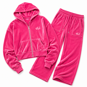 Ensemble de survêtement rose en velours pour femme avec sweat à capuche zippé et pantalon cargo utilitaire à cordon de serrage, broderie personnalisée, vêtements de sport en velours - Product Image 4