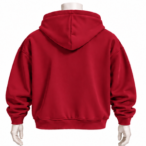 <b>Red</b> Mens Zip Front <b>Hoodie</b> Chenille Letter Applique Heavyweight Fleece Oversized Casual Streetwear Sweatshirt with Front Pockets - Product Image 2
