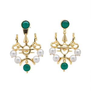 German Silver Gold Plated Pearl Stud Earrings for Party Engagement Gift - Product Image 1