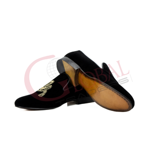 Mocassins de luxe en cuir de vache véritable imprimé, faits à la main, noirs, décontractés, à enfiler pour hommes - Product Image 3