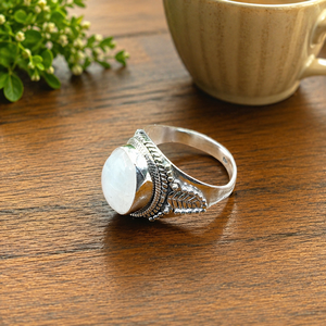 Natural Rainbow Moonstone <b>Statement</b> <b>Ring</b> 925 Sterling Silver Gold Handmade Vintage Boho Gemstone Cocktail Women Gift Sister 18k - Product Image 6
