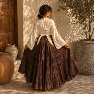 Cotton Natural Waist Tiered Floor-Length Casual <b>Boho</b> Summer Beach Vacation Lightweight A-Line Design Ruffles <b>Skirt</b> - Product Image 4