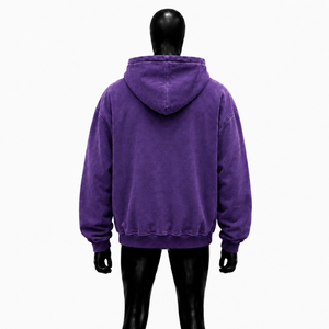 Sweat à capuche zippé violet délavé, style vintage, coupe oversize streetwear, effet délavé à l'acide, fermeture éclair intégrale, coupe décontractée et régulière - Product Image 2