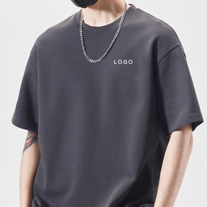 T-shirt en coton surdimensionné pour homme, manches courtes, col rond, couleur unie, jersey décontracté, impression de logo sur le devant - Product Image 1