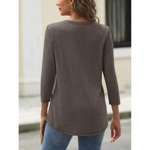 2025 blusa informal de negocios de 3/4 de longitud para mujer, Camiseta básica de seda de tendencias de otoño, Top holgado de manga larga en talla XL - Product Image 5