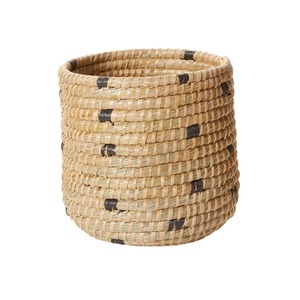 Round seagrass <b>basket</b> with black dots for decoration Handmade <b>Storage</b> <b>Basket</b> Wholesale eco-friendly Made in Vietnam - Product Image 4