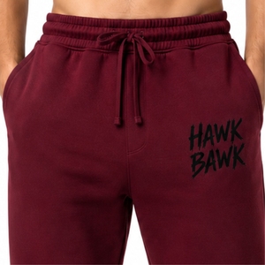 Pantalon de jogging décontracté bordeaux pour homme, taille élastique avec cordon de serrage, imprimé lettres sur la jambe droite, en coton, pour l'automne - Product Image 4